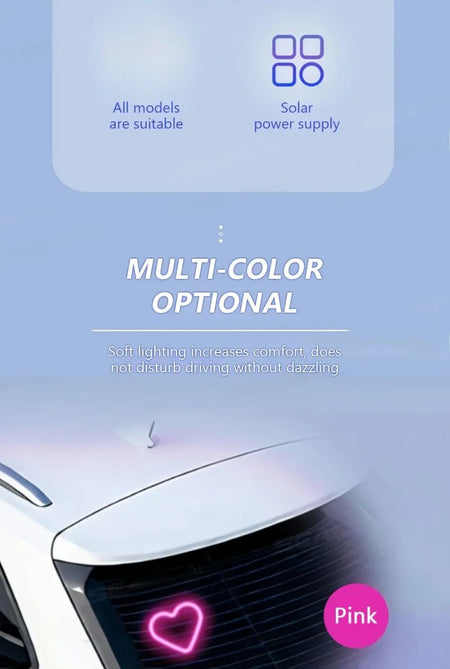 Solar-Powered Led Car Window Neon Lights - Heart-Shaped Rgb-Free Color-Changing Interior Wiring Free Atmosphere Light