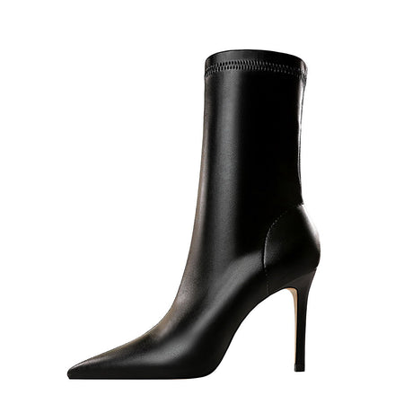 Women 7.5cm 10cm High Heels Leather Boots Lady Low Heels Short Ankle Boots Stripper Winter Warm Snow Plush Pointed Toe Shoes