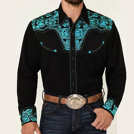 Tribal western men's top shirt pattern blue pink black trendy fashion casual party high quality material 2025 new suit