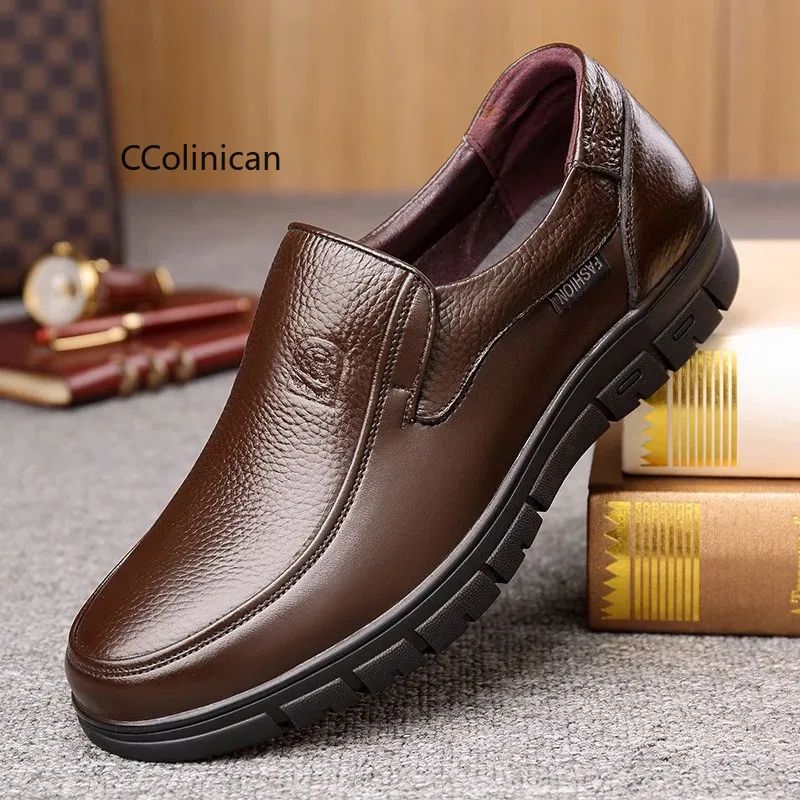 Men Genuine Leather Businenss Loafers Handmade Shoes Non-slip Man Flat Driving Walking Man Soft Luxury Dad Dress Office Shoes