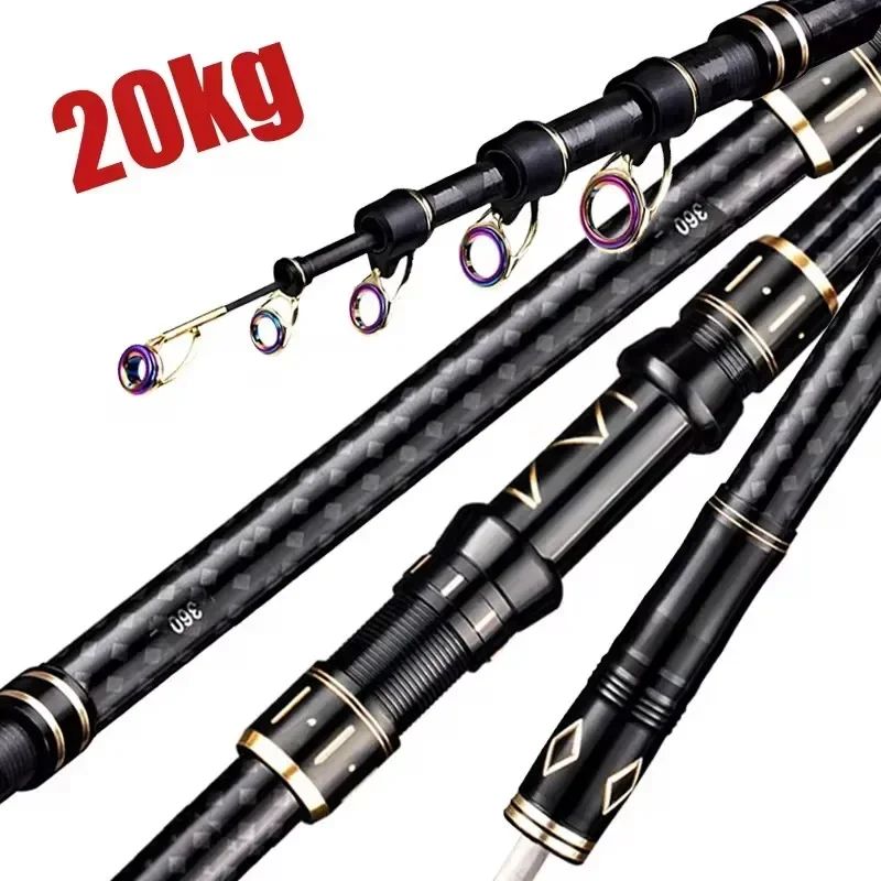 2.1m-4.5m Telescopic Fishing Rod  Travel Surf Rod Spinning Power 10-250g Distance Throwing Pole High Carbon Baitcasting Rod