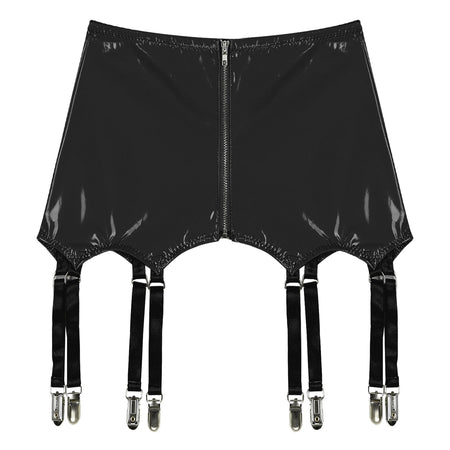 Womens Garters Latex Skirts Ladies Suspender Belt Wet Look Patent Leather Mini Skirts Garters with Metal Clips Clubwear Costume