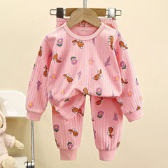 Kids Boys Girls Pure Cotton Warm Pajamas Cute Cartoon Long Sleeve T-Shirt + Pants Toddler Baby Autumn Underwear Clothing Sets