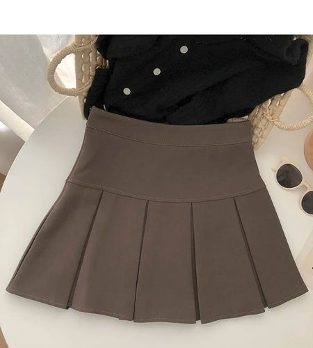 Vintage Brown Pleated Skirt Women Spring Summer Korean Style Y2K High Waisted A-line Mini Skirts Preppy Style Girls Causal