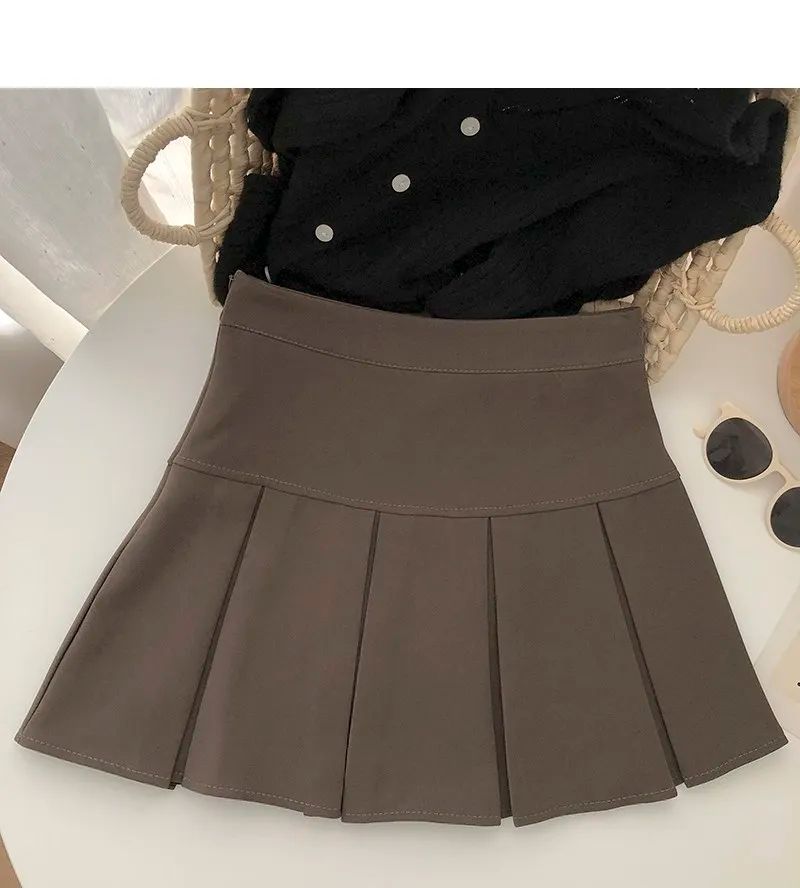 Vintage Brown Pleated Skirt Women Spring Summer Korean Style Y2K High Waisted A-line Mini Skirts Preppy Style Girls Causal