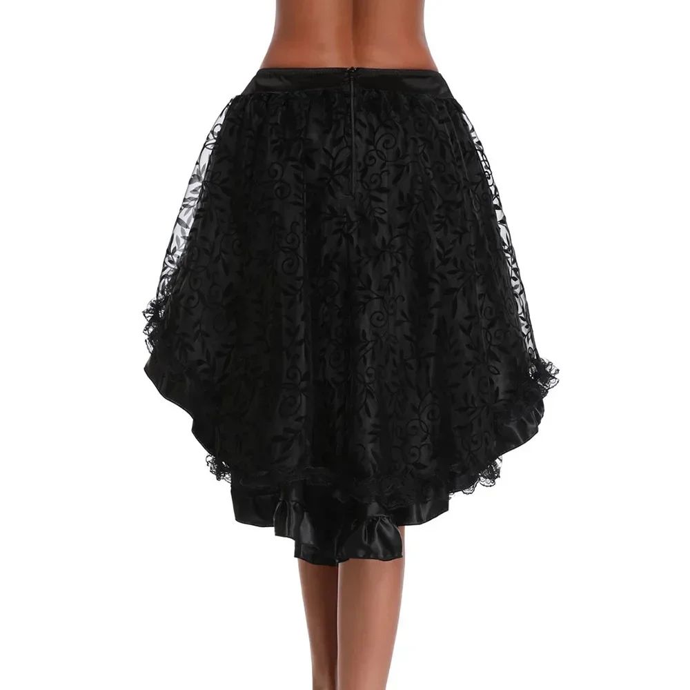 Steampunk Women Lace Floral Skirt Asymmetrica Renaissance Victorian Pirate Medieval Sexy Gothic Corset Skirts Matching