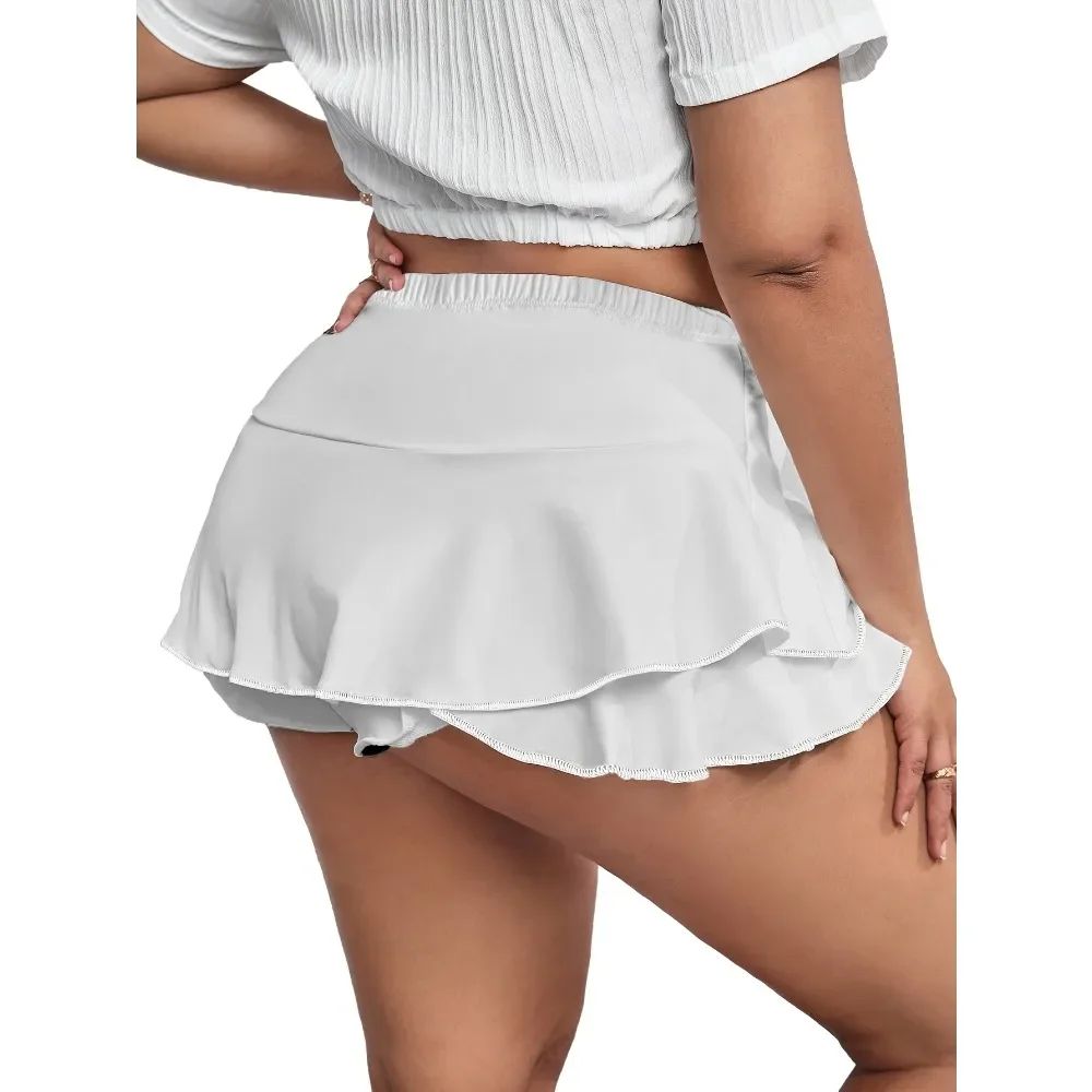 Plus Size 1XL-5XL Women's Casual Skirts Pleated Home Skirts Ladies Fashion Sexy Short Leggings Solid Color Skirts