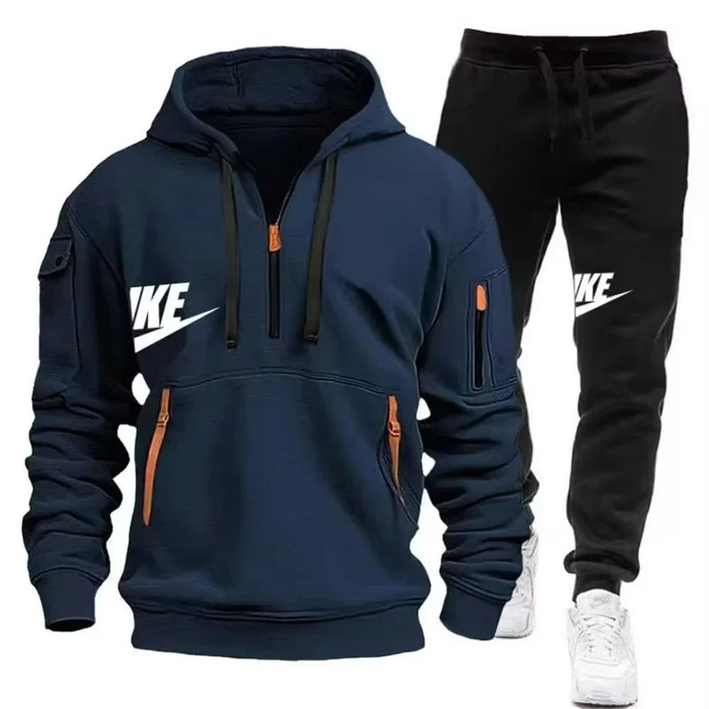 2025 New men's autumn and winter suit zipper hoodie + trousers suit casual men's sportswear warm suit