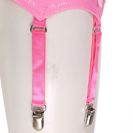 Womens Garters Latex Skirts Ladies Suspender Belt Wet Look Patent Leather Mini Skirts Garters with Metal Clips Clubwear Costume