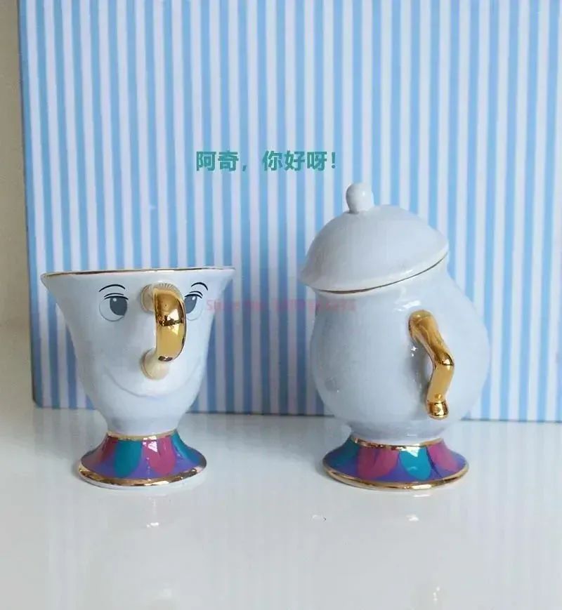Disney Teapot Cute Cartoon Beauty And The Beast Coffee Pots Mug Mrs Potts Chip Cup Tea Cup Pots One Tea Set Droshipping Desk Gif