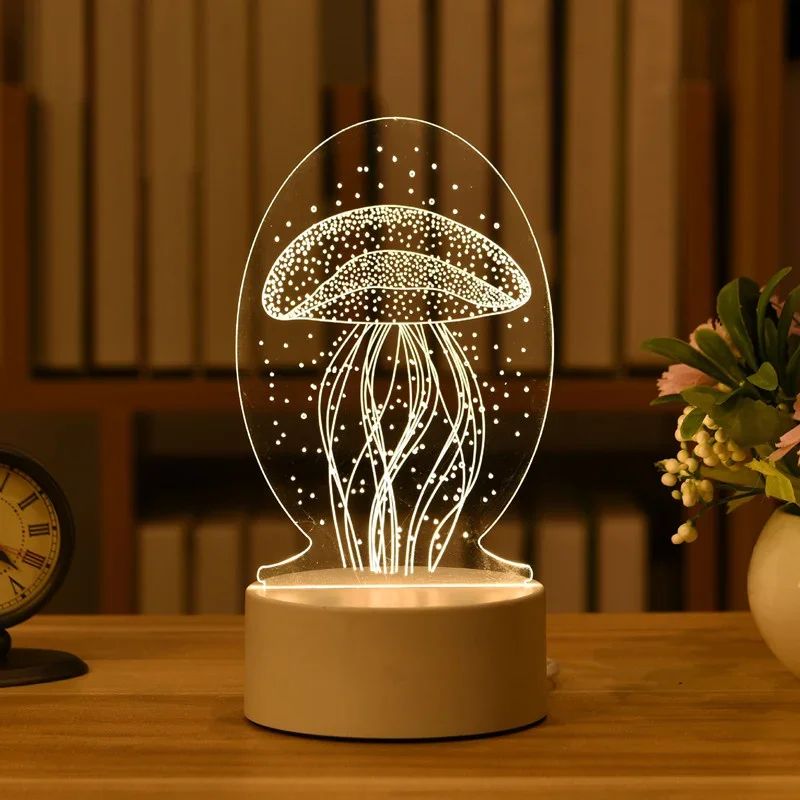 USB Operated 3D Acrylic LED Night Light Festival Birthday Kids Gifts Bedroom Bedside Decor Night Lamp Home Novelty Lighting