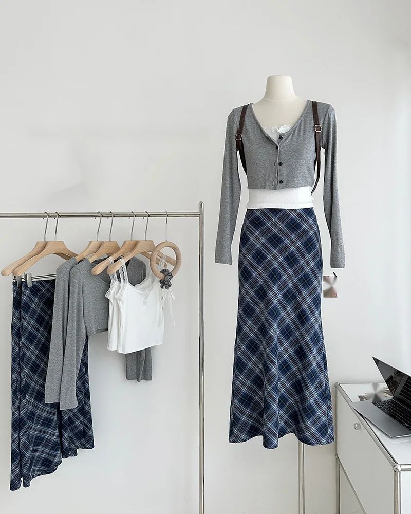 Plus Size Plus Size Plaid A- Line Mini Skirt Knee-Length Fashionable Autumn Winter Women's Clothing Chinese Style Casual Eleg...