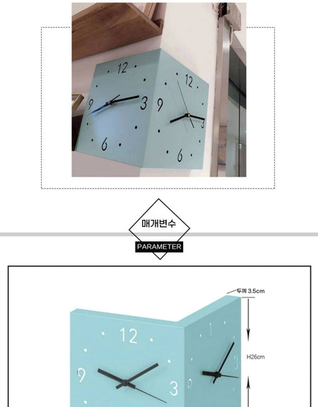 Creative Light Sensor Corner Wall Clock Square Simple Double Sided Wall Clock with Arabic Numeral Scale Analog Silent Wall Clock