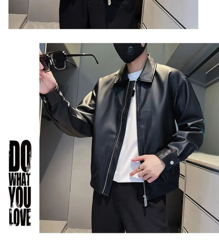 Men's PU Leather Jacket Motorcycle Style Stand Collar Spring Autumn Casual Workwear Fashionable Trendy New Hot Sale Of The Seaso