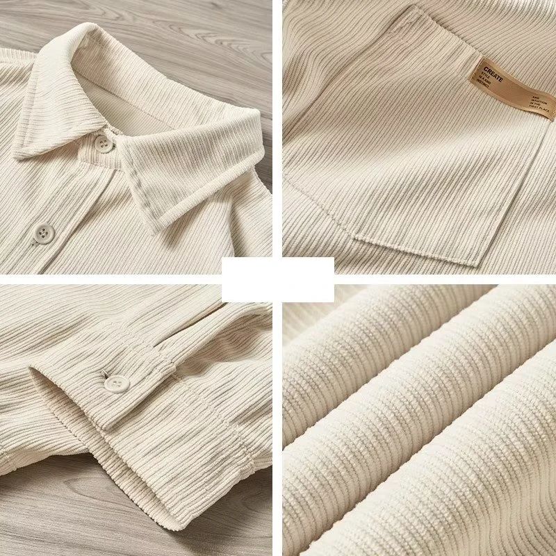 Autumn Long Sleeve Corduroy Shirts For Men Plain Y2K Vintage Cargo Shirt New Korean Fashion Loose Streetwear Blouses Clothes