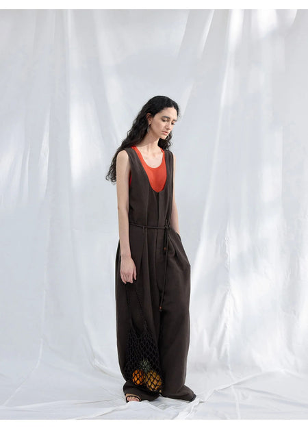 Colne U-Neck Linen Blend Vest And Knife Pleat One-Piece Pants Women's Fashion Design Sensation Tianli Material Long Pants