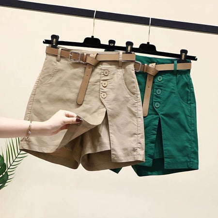 2026 Chic Shorts Women Korean Solid Buttons Side Slit A-line Streetwear Fashion Skirts Chic Harajuku Summer Loose Pants