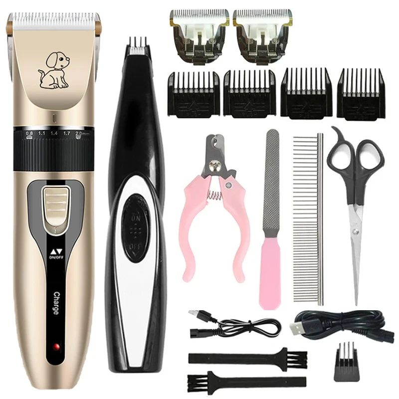 Electric Pet Clipper Grooming Kit for Dogs Reachageable Trimmer Haircut Cat Hair Cutting Remover Quiet Nail Grinder Machine Set