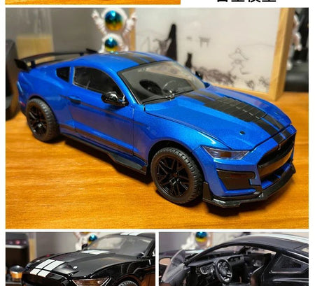 Large 1:18 Ford Mustang GT500 Miniatures Alloy Diecast Metal Vehicle Model Collectibles Sound Light Toys Car Gifts For Kids Boys