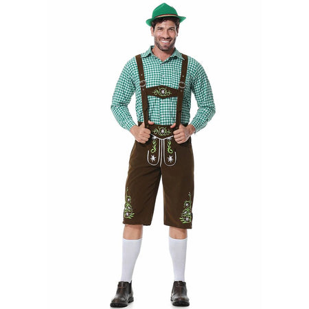 Men Traditional Bavarian Beer Shorts Outfit Overalls Shirt Hat Suspenders Set Germany Oktoberfest Costumes Halloween Costume