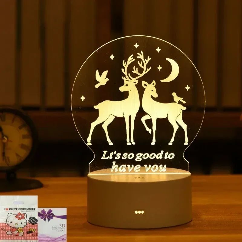 USB Operated 3D Acrylic LED Night Light Festival Birthday Kids Gifts Bedroom Bedside Decor Night Lamp Home Novelty Lighting