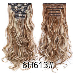 22 Inches Synthetic Long Straight Hairstyle 16 Clips 6Pcs/Set Hair Extensions Blonde Black Hairpieces Heat Resistant For Women