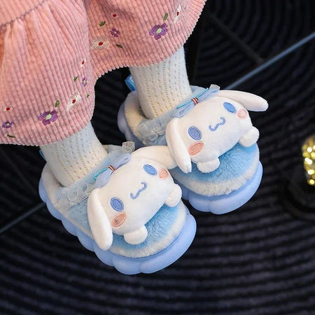 Winter Warm Cute Cartoon Indoor Mule Soft Non-slip Fluffy Slippers For Kids Teen Boys Girls Children Home Cotton Shoes Size 24-4