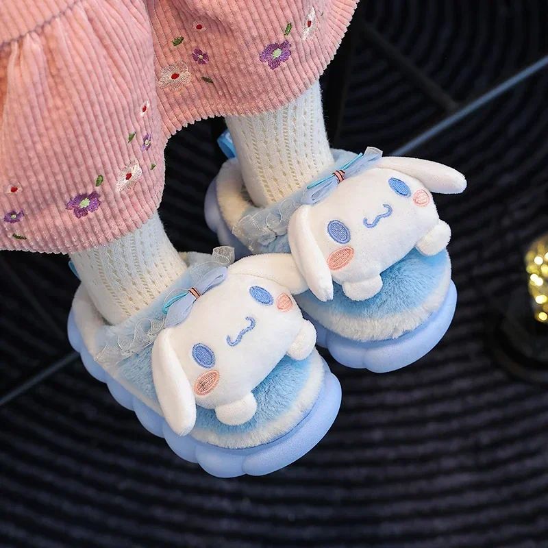 Winter Warm Cute Cartoon Indoor Mule Soft Non-slip Fluffy Slippers For Kids Teen Boys Girls Children Home Cotton Shoes Size 24-4