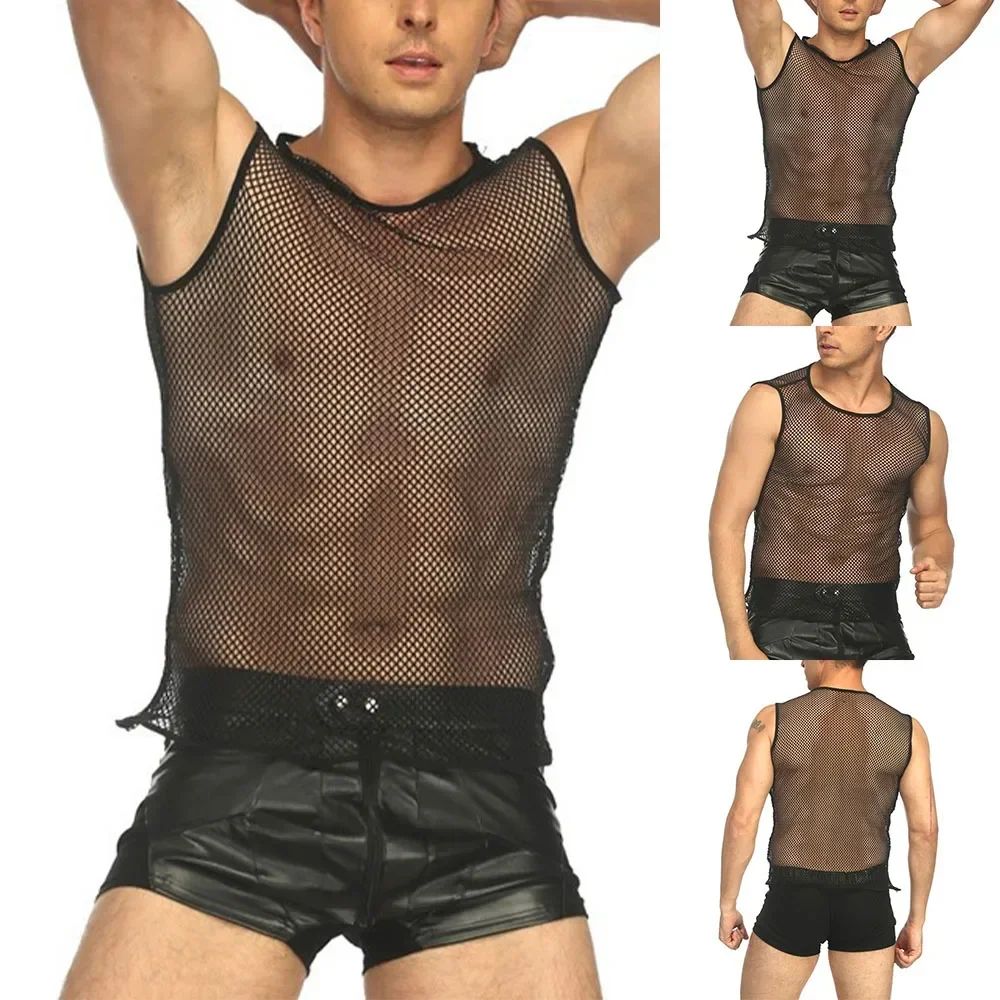 Sexy Transparent Mesh Ultra Thin Perspective Clothing Fishing Net Hollow Vest Headscarf Hood Cosplay Party