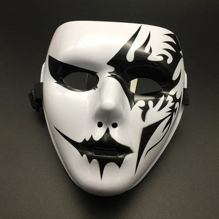 Masquerade Halloween Full Face Mask Hand Painted White Death Clown Black Gold Adult Street Dance Eye Mask Prop