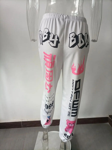 Summer New Printed Fashion Elastic Waist Sports Casual Harlan Pants for Women
