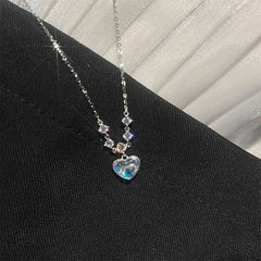 Fashion Fairy Pink Crystal Bow Knot Pendant Necklaces Y2K Girls Sweet Rhinestone Heart Clavicle Chain Women Jewelry Gifts