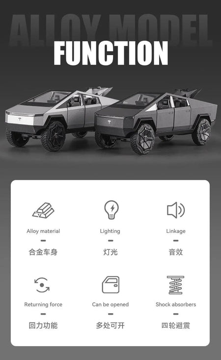 Alloy Model Car 1:24 Diecast Miniature Metal Pickup Vehicle Chidlren Birthday Collected Gift Van Truck Tesla Cybertruck Boys Toy