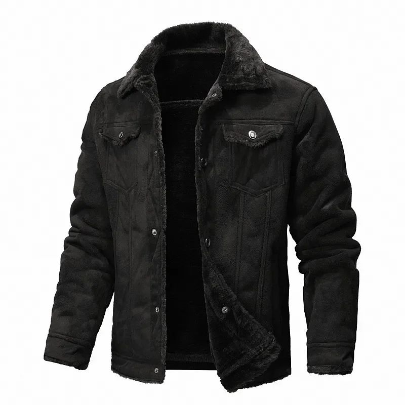 Winter Men's Suede Leather Coat High Quality Thick Fleece Warm Leather Jacket Fashion Turn Down Collar Male Loose Casual Coats