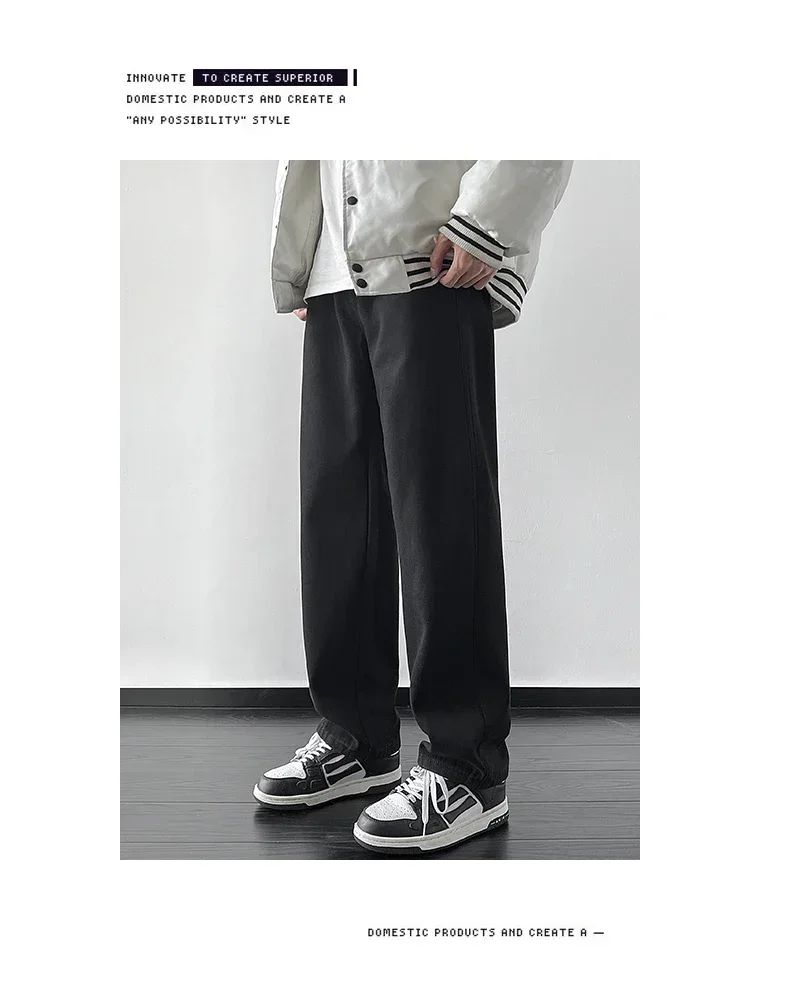 4 Colors Winter Fleece Men's Jeans Baggy Straight Elastic Waist Denim Pants Fashion Korean Thickened Warm Male Thermal Trousers