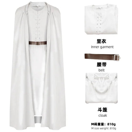 Movie Gandalf Cosplay Costume White Rings Robe Cape Men Fantasia Halloween Carnival Suit