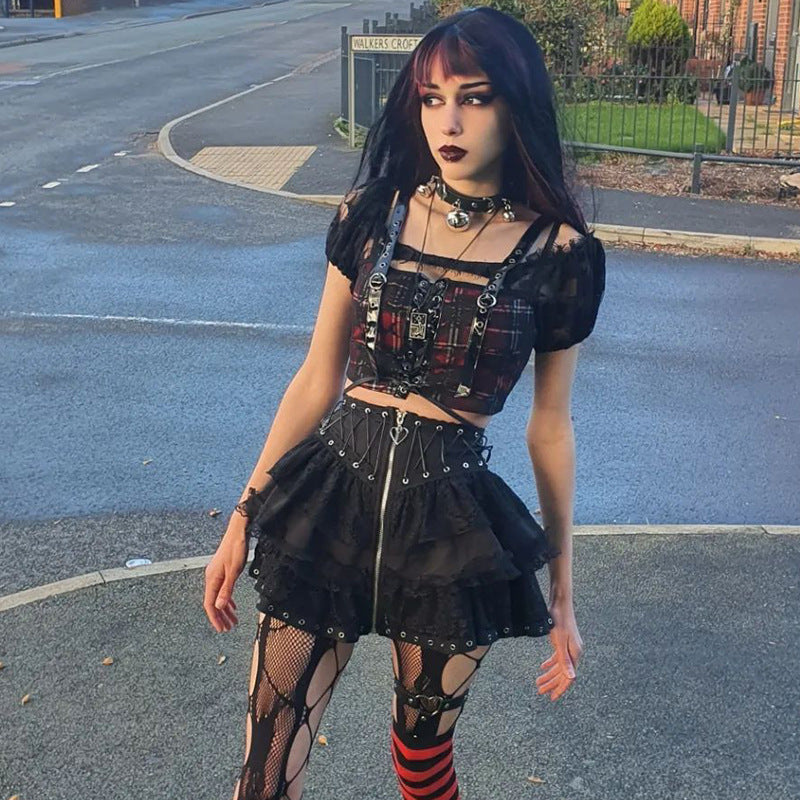 Zipper Front Women's Punk Vintage High Wasit Skirt Japanese Style Kawaii Black Harajuku Gothic Skater Cosplay Mini Skirts