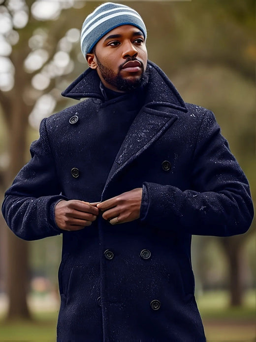 Men's British Woolen Overcoat for Autumn and Winter 2024, European and American Casual Lapel Single-breasted Solid Color Coat