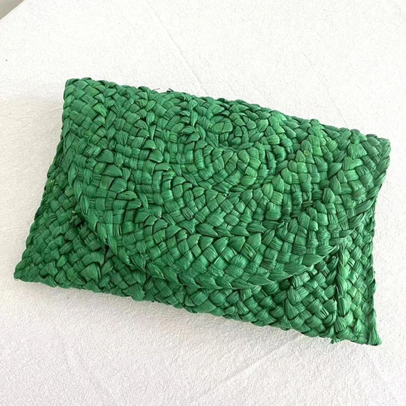 Fashionable Corn Husk Straw Bags Hand-woven Women Clutch Envelope Handbag Long Purse for Female Summer Beach Bag Bolsa 2024