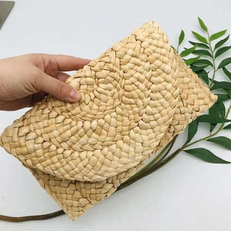 Fashionable Corn Husk Straw Bags Hand-woven Women Clutch Envelope Handbag Long Purse for Female Summer Beach Bag Bolsa 2024