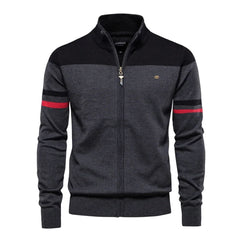 AIOPESON Mens Zipper Up Cotton Cardigan Sweater Casual Patchwork Fashion Autumn and Winter Knitted Sweaters for Men