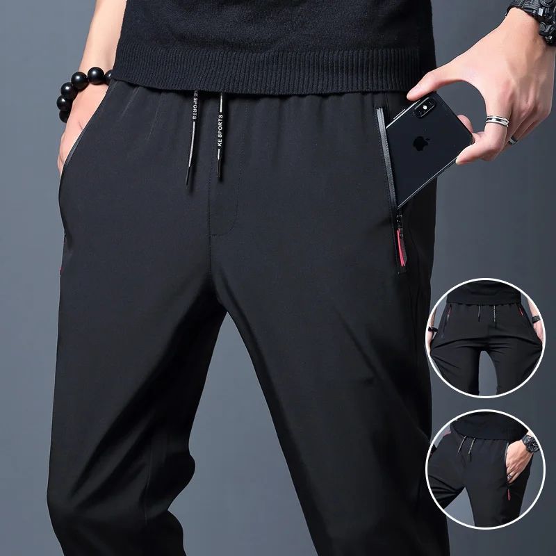 Men's Casual Pants Straight Slim Fit Elastic Waist Jogger Korean Classic Blue Black Gray Male Brand Trousers Plus Size