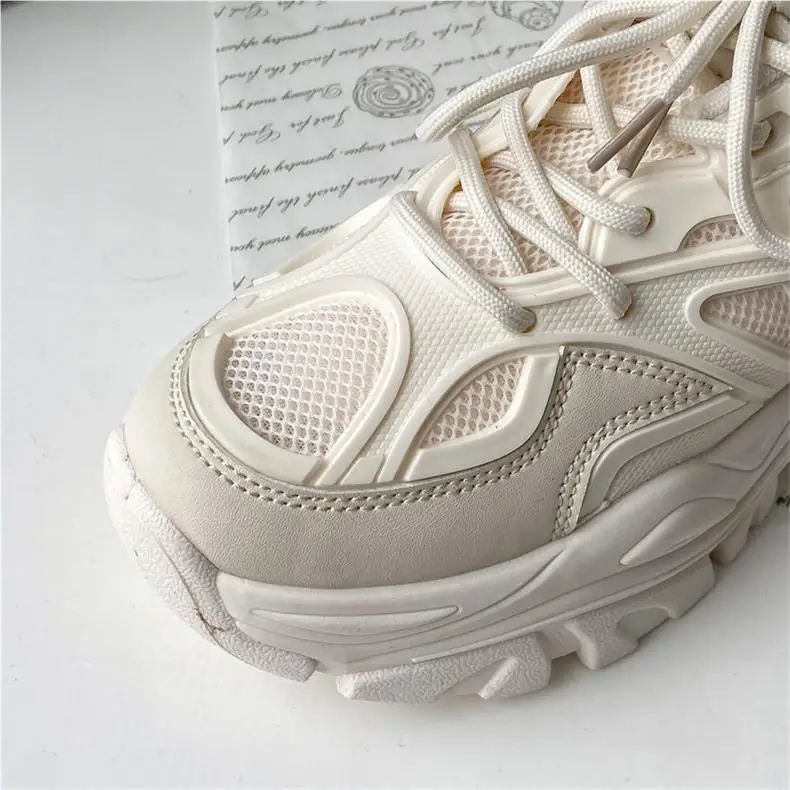 2024 New Women Fashion Platform Sport Shoes Women spring autumn Black Casual Chunky Sneakers Women Mesh Leather Platform Shoes