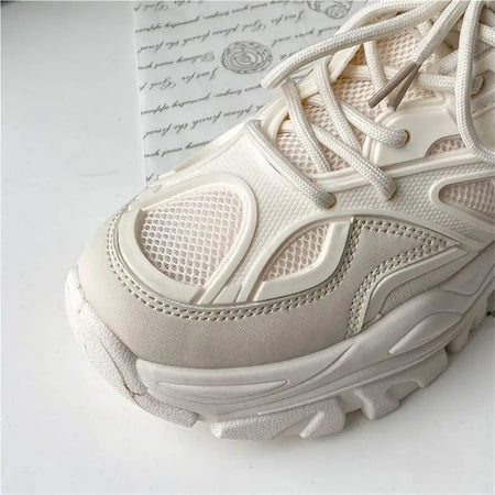 2024 New Women Fashion Platform Sport Shoes Women spring autumn Black Casual Chunky Sneakers Women Mesh Leather Platform Shoes