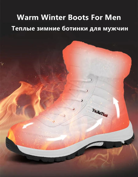 2025Brand Warm Winter Men's Hiking Boots Outdoor Snow Men Boots Men Work Casual Sneakers High Top Keep Warm Non-slip Ankle Boots