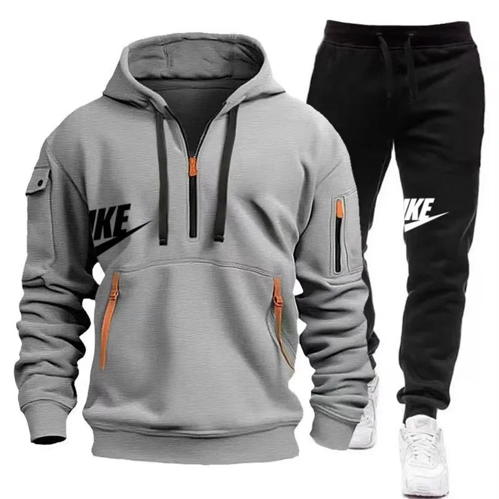 2025 New men's autumn and winter suit zipper hoodie + trousers suit casual men's sportswear warm suit