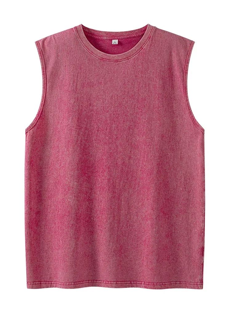 2025 Summer New cotton Men's Washed Cotton Tank Tops Muscle Gym Sleeveless Workout T Shirts Running Beach Loose Tees