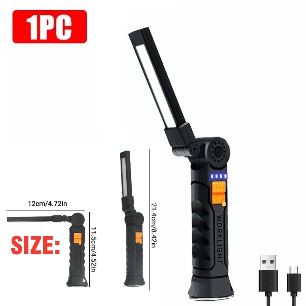 USB Rechargeable Camping LED Flashlight Work Light Magnet and Hook Waterproof Lighting Mode Suitable for Night Work