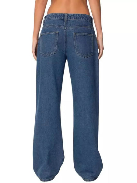 Fashionable Russian Women's Jeans High Waist Wide Leg Floor-Length Old Fashion Decorative Long Version of Women's Jeans