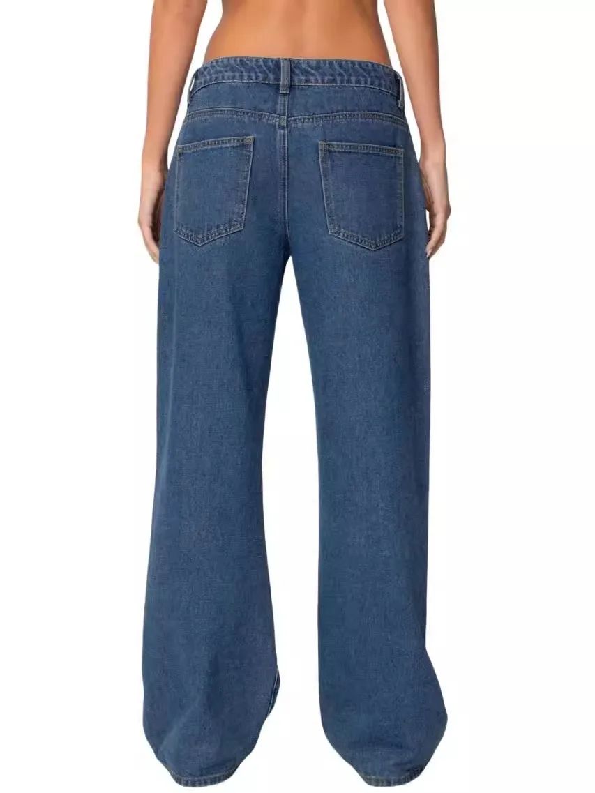 Fashionable Russian Women's Jeans High Waist Wide Leg Floor-Length Old Fashion Decorative Long Version of Women's Jeans